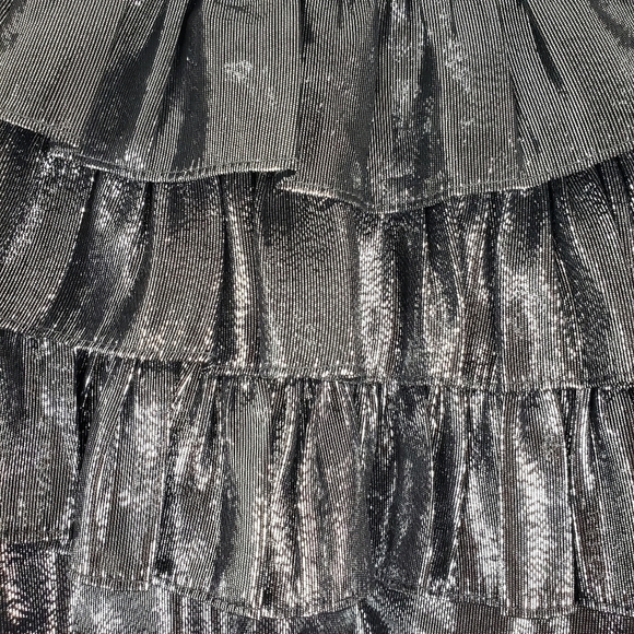 Amanda uprichard silk Platinum metallic ruffle off the shoulder dress - Picture 4 of 8